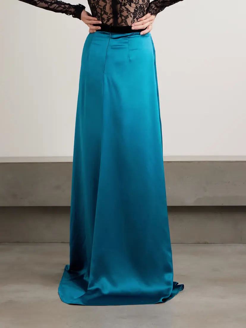 Valentino Garavani Velvet-trimmed Satin-crepe Maxi Skirt | Thumbnail 3 Valentino Garavani Velvet-trimmed Satin-crepe Maxi Skirt | Thumbnail 3