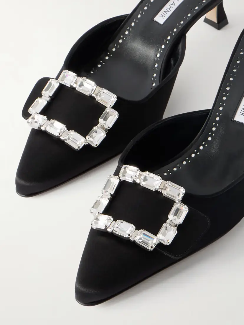 Manolo Blahnik Mayjou 50 Crystal-embellished Satin Mules | Thumbnail 5