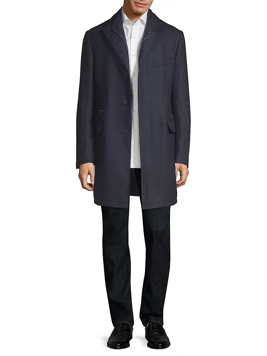 Corneliani Men's Wool Overcoat - Dark Blue | Thumbnail 2 Corneliani Men's Wool Overcoat - Dark Blue | Thumbnail 2