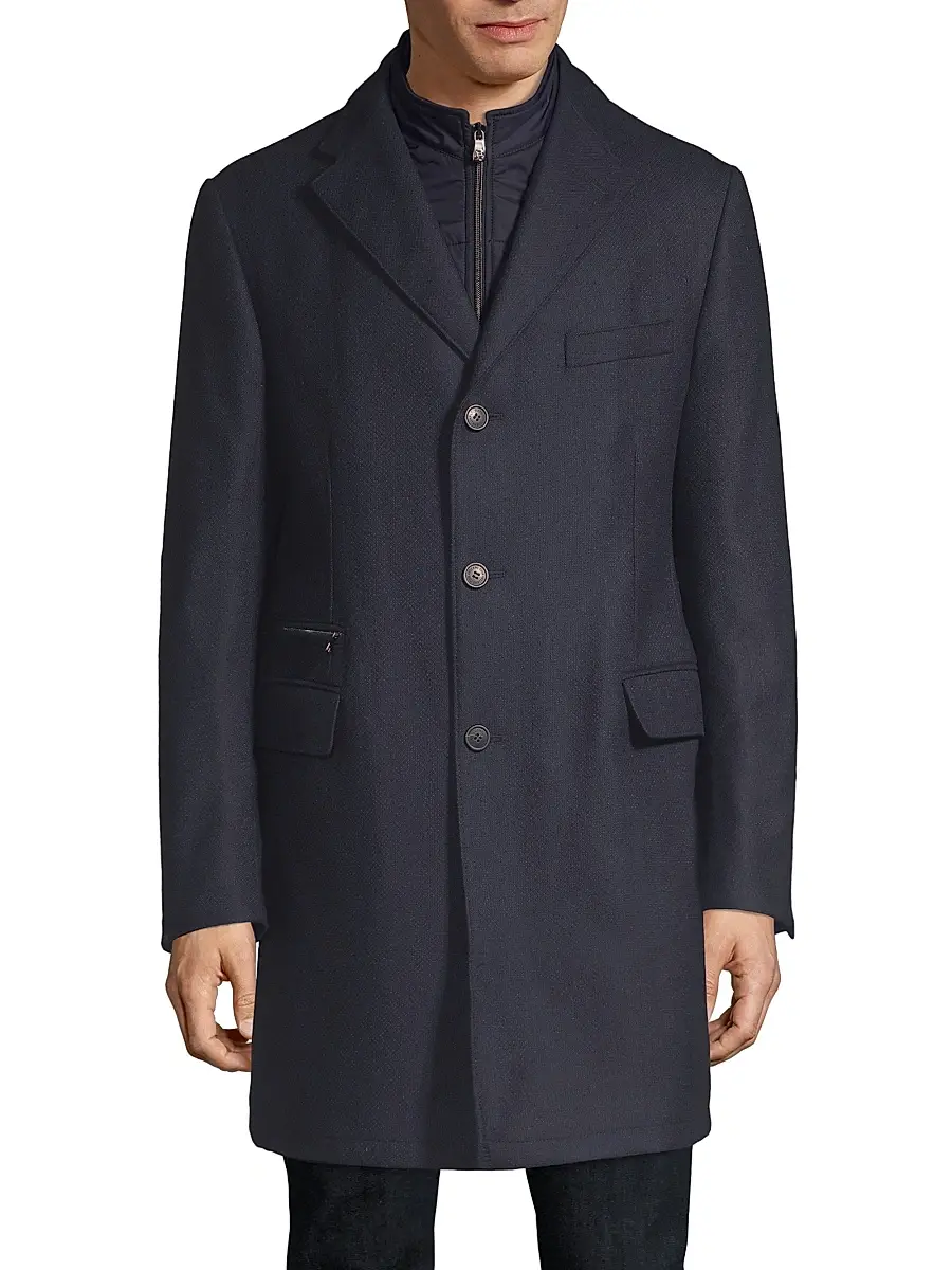 Corneliani Men's Wool Overcoat - Dark Blue | Thumbnail 3 Corneliani Men's Wool Overcoat - Dark Blue | Thumbnail 3