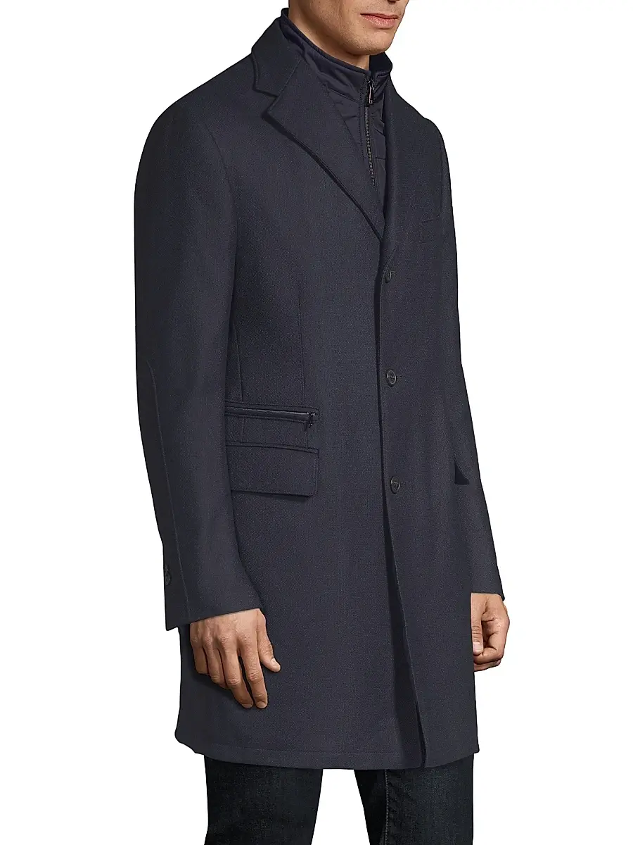 Corneliani Men's Wool Overcoat - Dark Blue | Thumbnail 4 Corneliani Men's Wool Overcoat - Dark Blue | Thumbnail 4