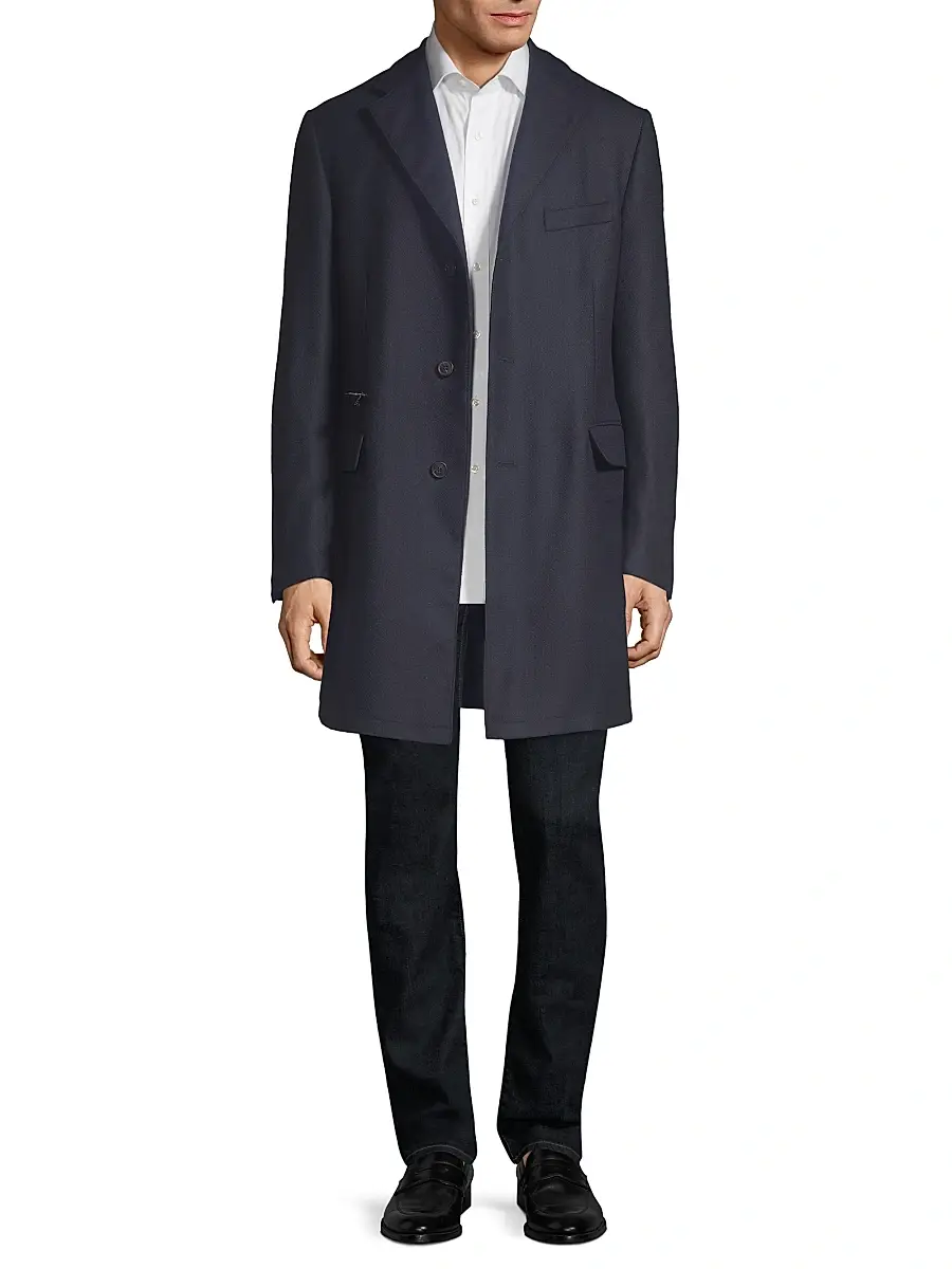 Corneliani Men's Wool Overcoat - Dark Blue | Thumbnail 6 Corneliani Men's Wool Overcoat - Dark Blue | Thumbnail 6
