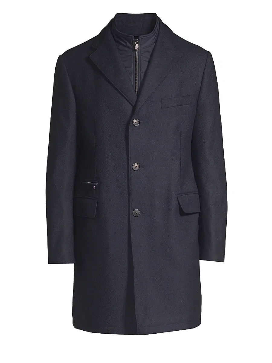 Corneliani Men's Wool Overcoat - Dark Blue | Thumbnail 8 Corneliani Men's Wool Overcoat - Dark Blue | Thumbnail 8