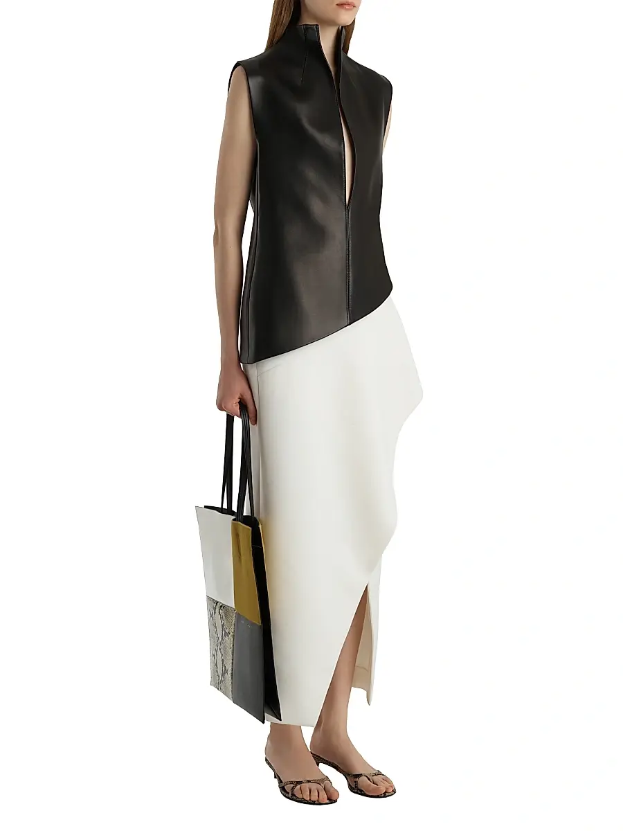 Khaite Women's Von Asymmetric Leather Sleeveless Top - Black | Thumbnail 2