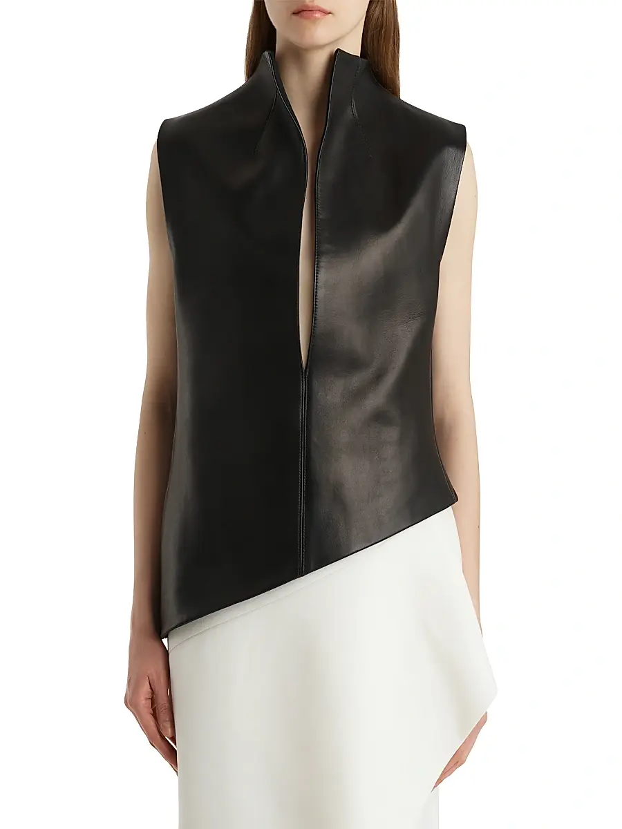 Khaite Women's Von Asymmetric Leather Sleeveless Top - Black | Thumbnail 3