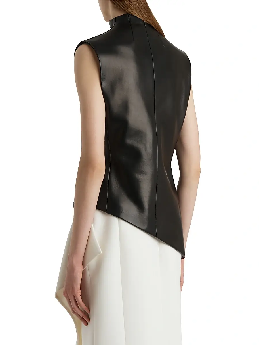 Khaite Women's Von Asymmetric Leather Sleeveless Top - Black | Thumbnail 4