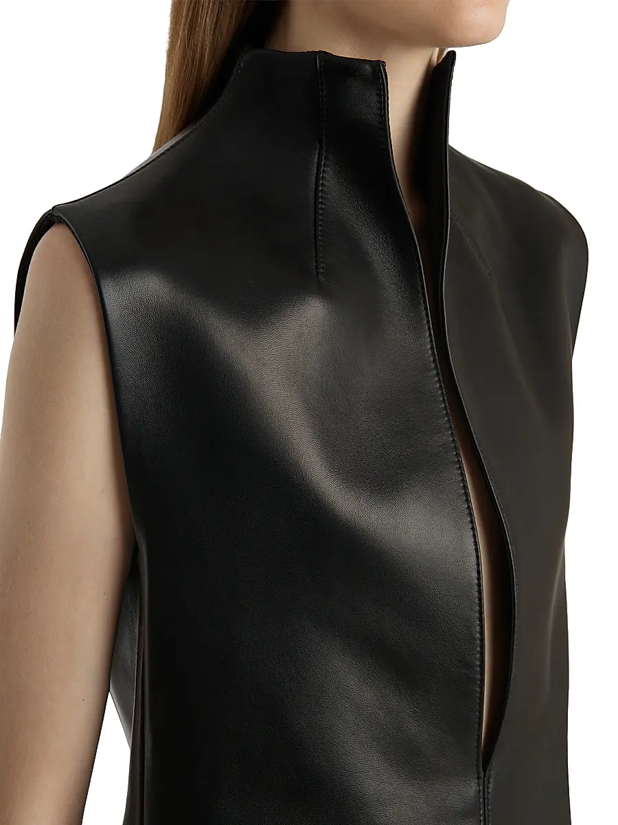 Khaite Women's Von Asymmetric Leather Sleeveless Top - Black | Thumbnail 5