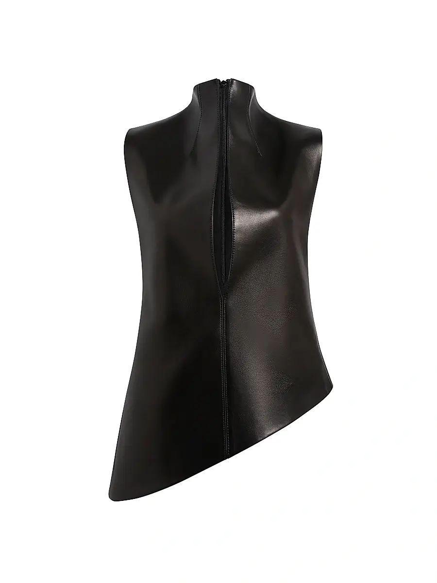 Women's Von Asymmetric Leather Sleeveless Top - Black