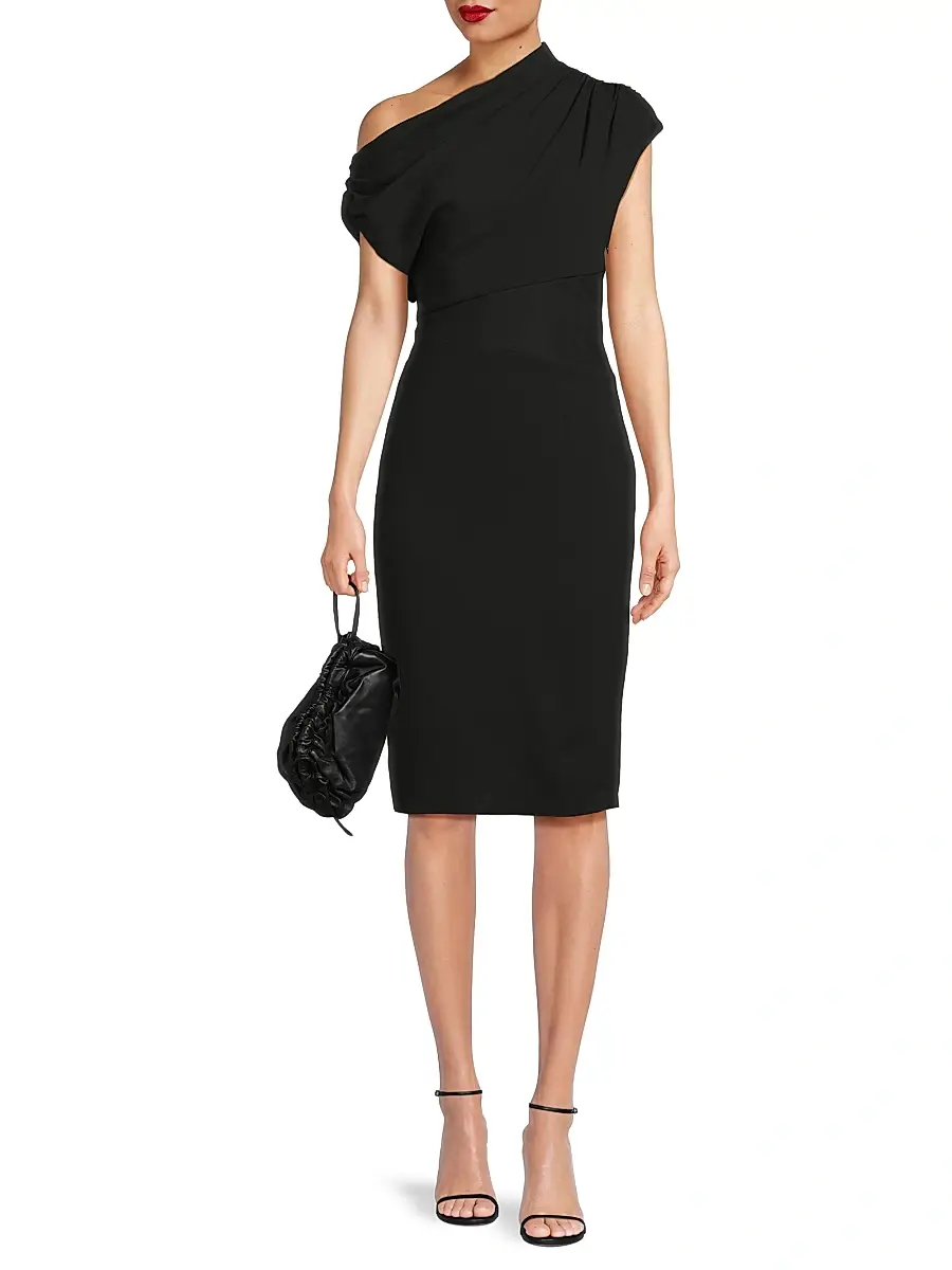 Aidan Mattox Women's Crepe Jersey One-Shoulder Midi-Dress - Black | Thumbnail 2 Aidan Mattox Women's Crepe Jersey One-Shoulder Midi-Dress - Black | Thumbnail 2