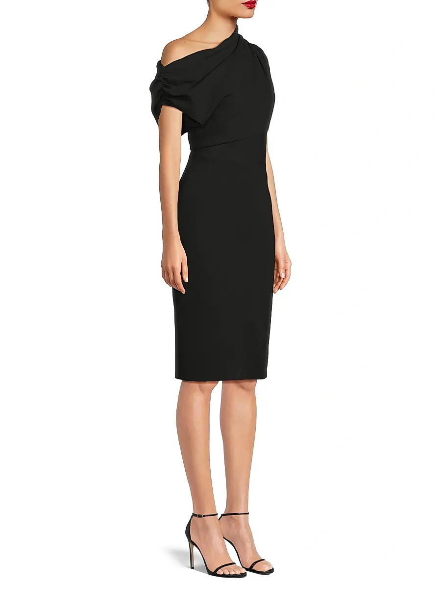 Aidan Mattox Women's Crepe Jersey One-Shoulder Midi-Dress - Black | Thumbnail 4 Aidan Mattox Women's Crepe Jersey One-Shoulder Midi-Dress - Black | Thumbnail 4