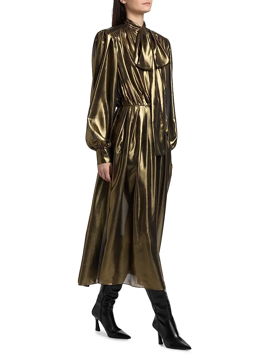 Ronny Kobo Women's Anora Pleated Metallic Midi-Dress | Thumbnail 2 Ronny Kobo Women's Anora Pleated Metallic Midi-Dress | Thumbnail 2