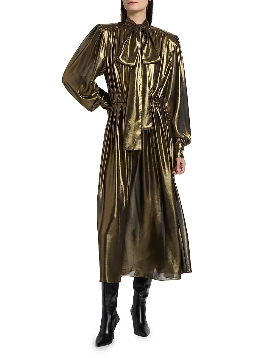 Ronny Kobo Women's Anora Pleated Metallic Midi-Dress | Thumbnail 3 Ronny Kobo Women's Anora Pleated Metallic Midi-Dress | Thumbnail 3