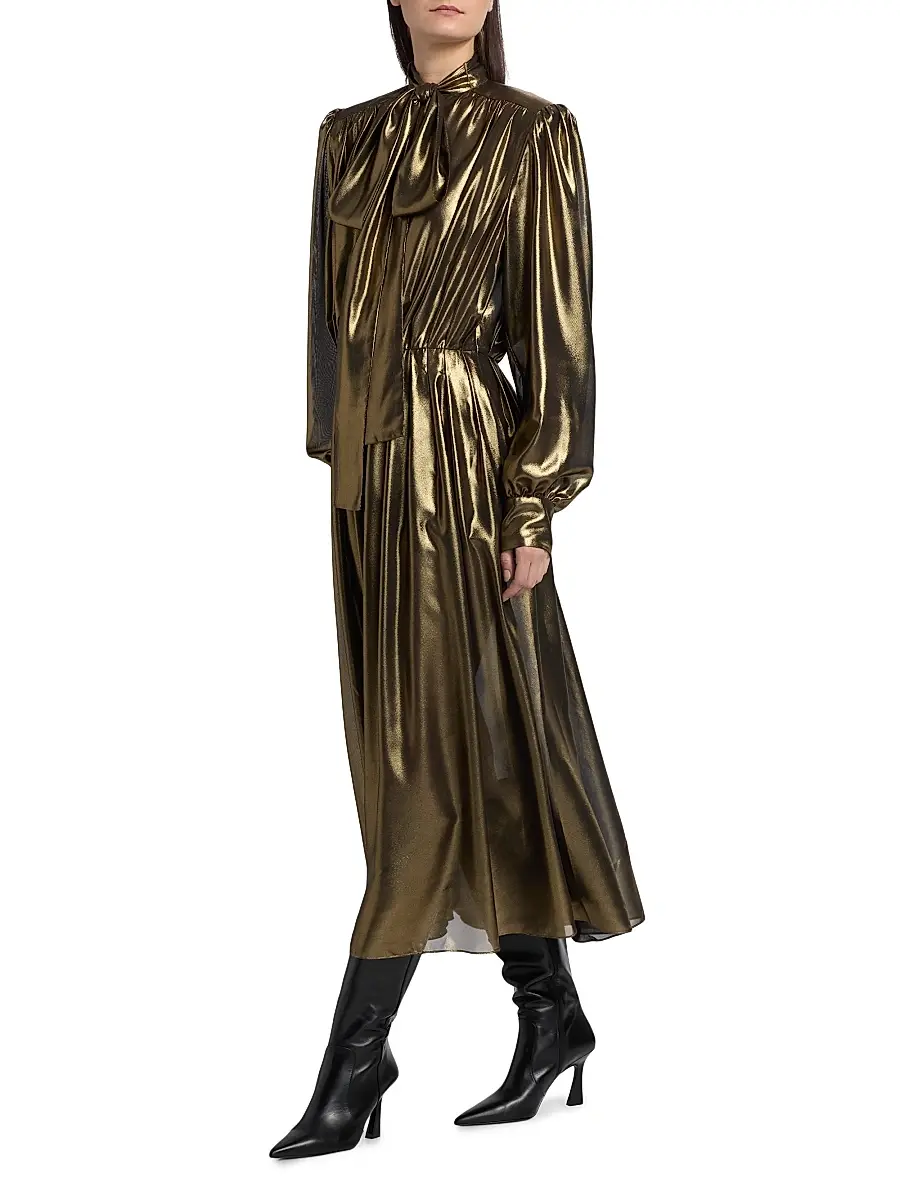 Ronny Kobo Women's Anora Pleated Metallic Midi-Dress | Thumbnail 4 Ronny Kobo Women's Anora Pleated Metallic Midi-Dress | Thumbnail 4