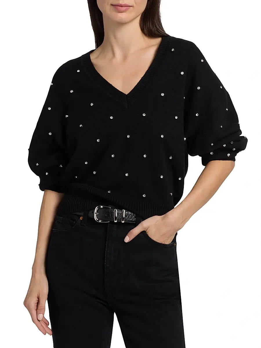 Ronny Kobo Women's Corin Crystal-Embellished V-Neck Sweater | Thumbnail 3 Ronny Kobo Women's Corin Crystal-Embellished V-Neck Sweater | Thumbnail 3