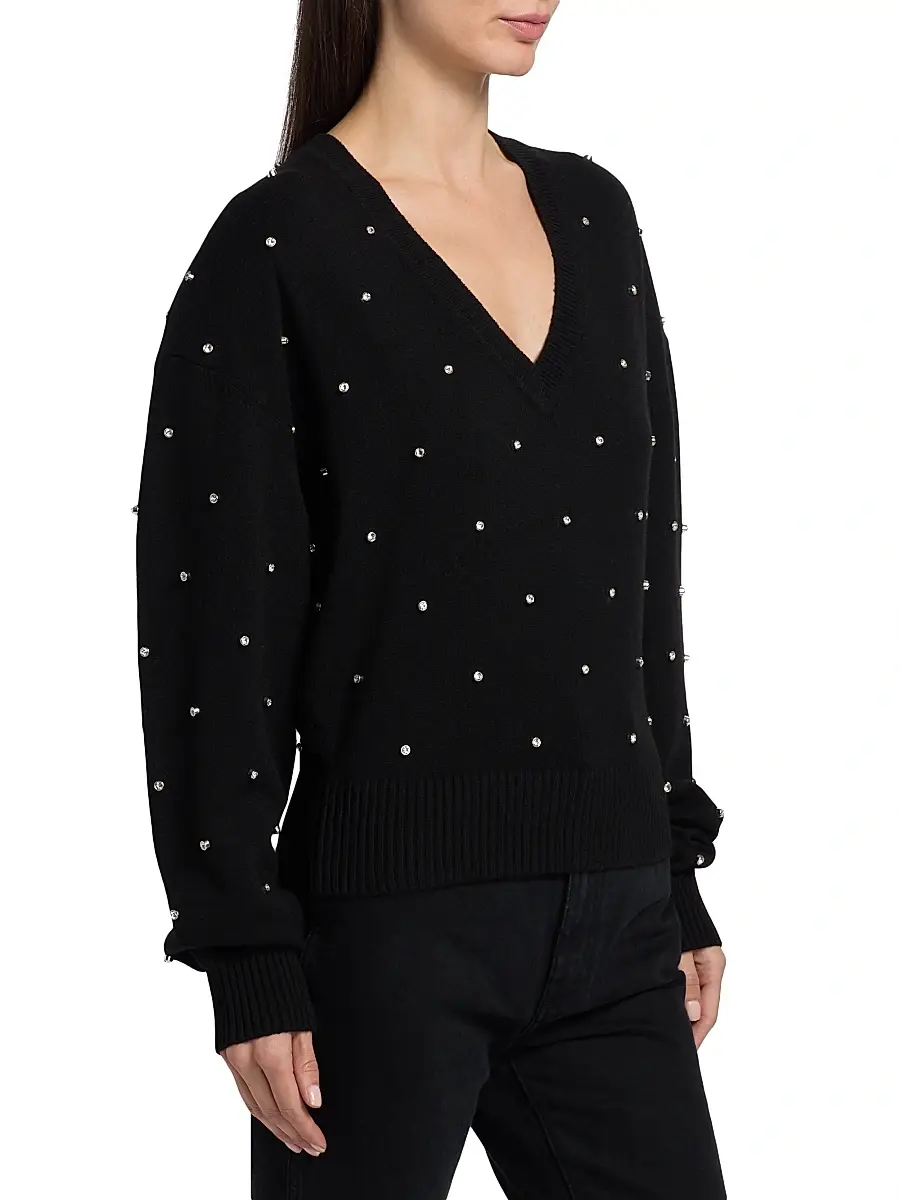 Ronny Kobo Women's Corin Crystal-Embellished V-Neck Sweater | Thumbnail 4 Ronny Kobo Women's Corin Crystal-Embellished V-Neck Sweater | Thumbnail 4