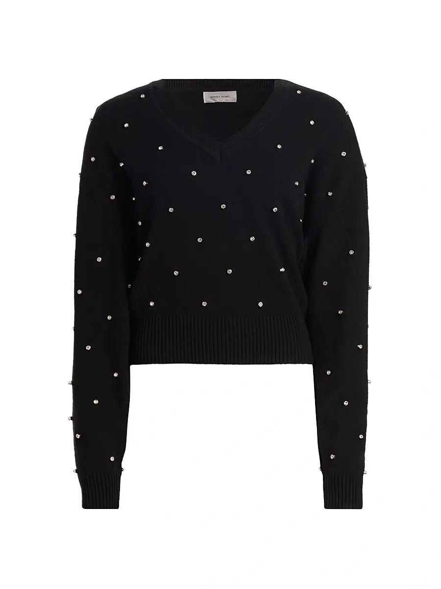 Ronny Kobo Women's Corin Crystal-Embellished V-Neck Sweater - Black | Image 1 Ronny Kobo Women's Corin Crystal-Embellished V-Neck Sweater - Black | Image 1