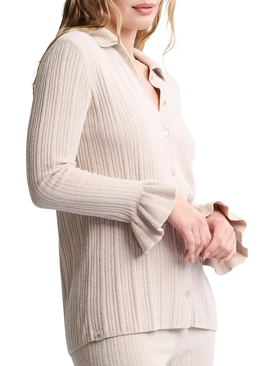 Barefoot Dreams Women's CozyChic Ultra Lite Ribbed Ruffle Cuff Sweater - Stone | Thumbnail 2