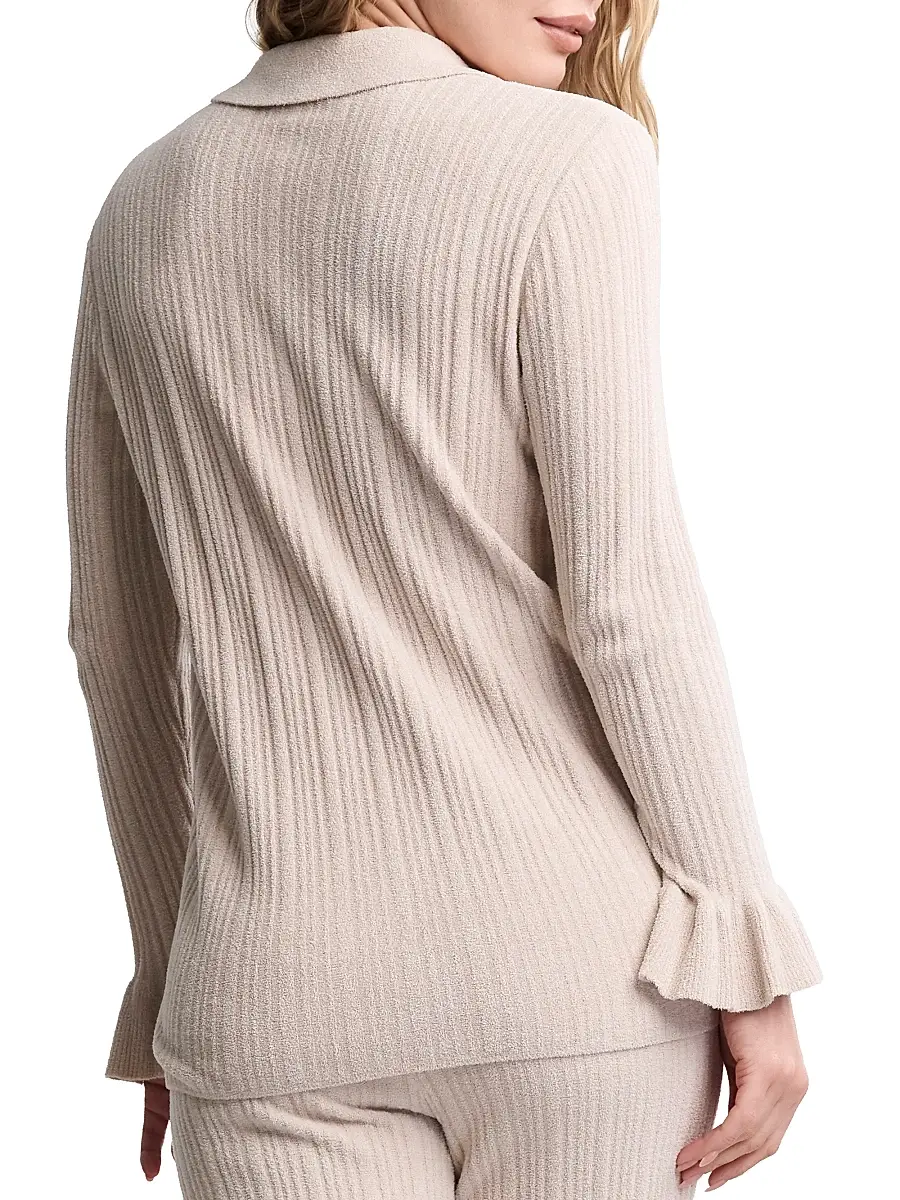 Barefoot Dreams Women's CozyChic Ultra Lite Ribbed Ruffle Cuff Sweater - Stone | Thumbnail 3