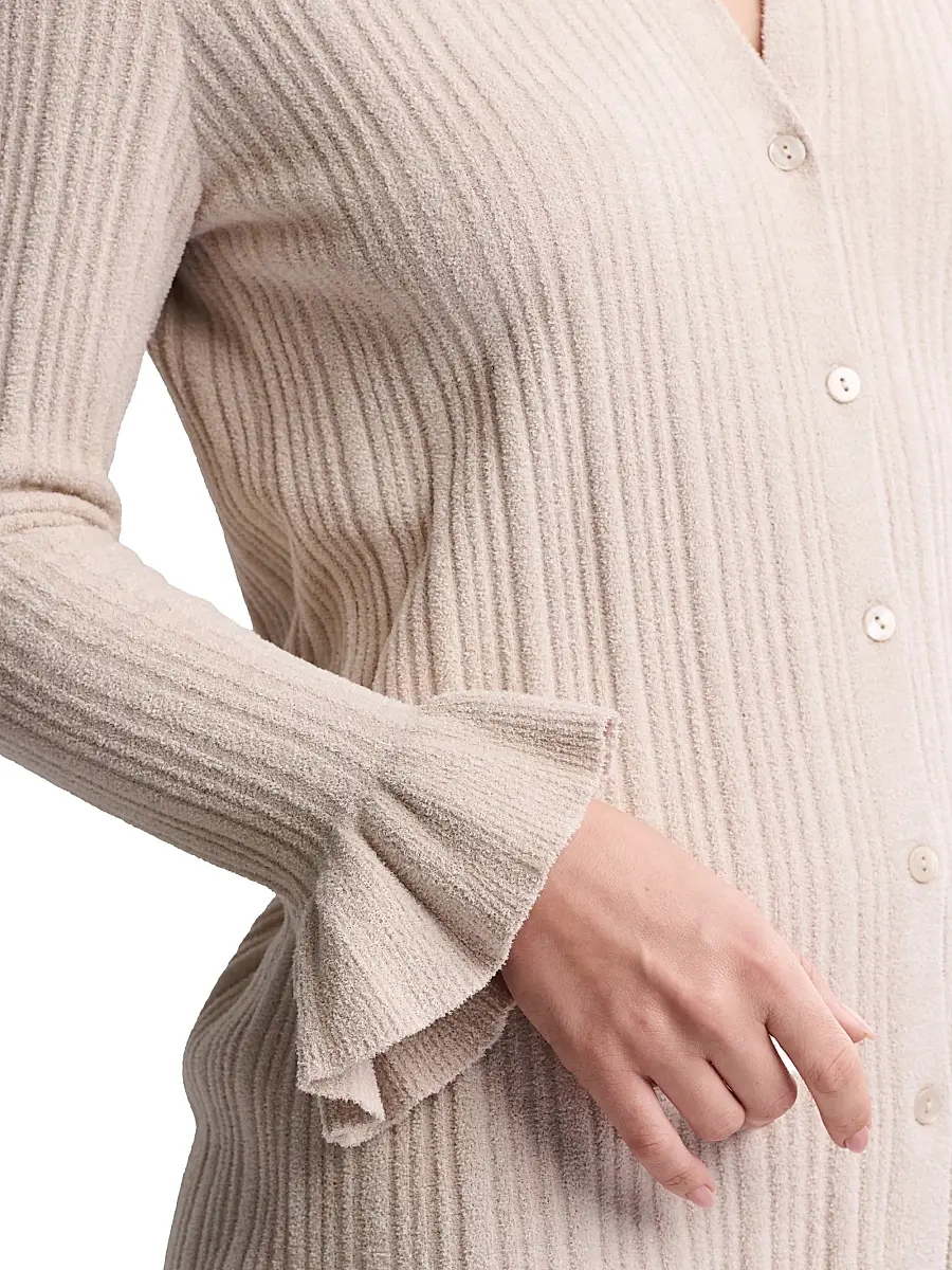 Barefoot Dreams Women's CozyChic Ultra Lite Ribbed Ruffle Cuff Sweater - Stone | Thumbnail 4