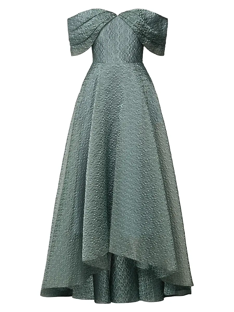 THEIA Women's Elysia Cloud Jacquard Off-the-Shoulder Gown