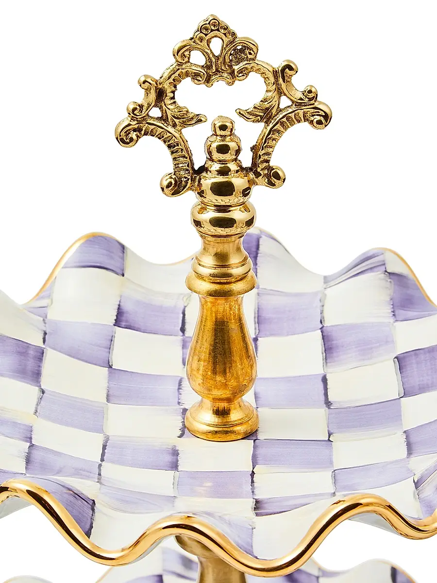 MacKenzie-Childs Plum Check Fluted Ceramic Two-Tier Sweet Stand | Thumbnail 2