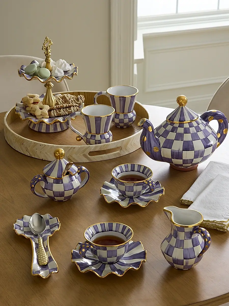 MacKenzie-Childs Plum Check Fluted Ceramic Two-Tier Sweet Stand | Thumbnail 3