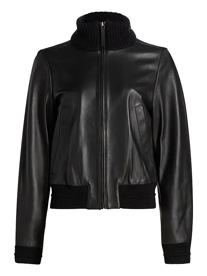 Women's Elenora Rib-Knit Wool-Trimmed Leather Jacket Women's Elenora Rib-Knit Wool-Trimmed Leather Jacket