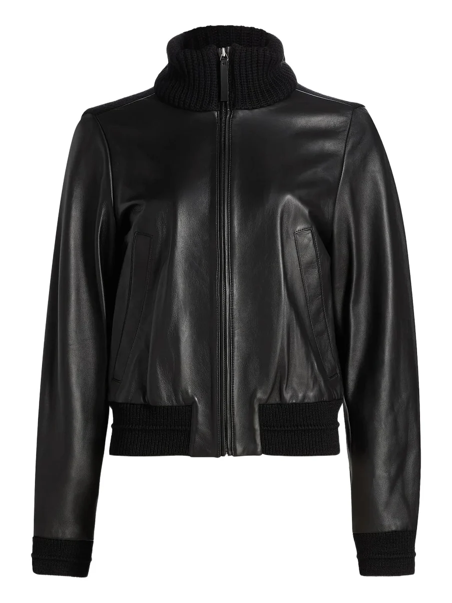 Women's Elenora Rib-Knit Wool-Trimmed Leather Jacket Women's Elenora Rib-Knit Wool-Trimmed Leather Jacket