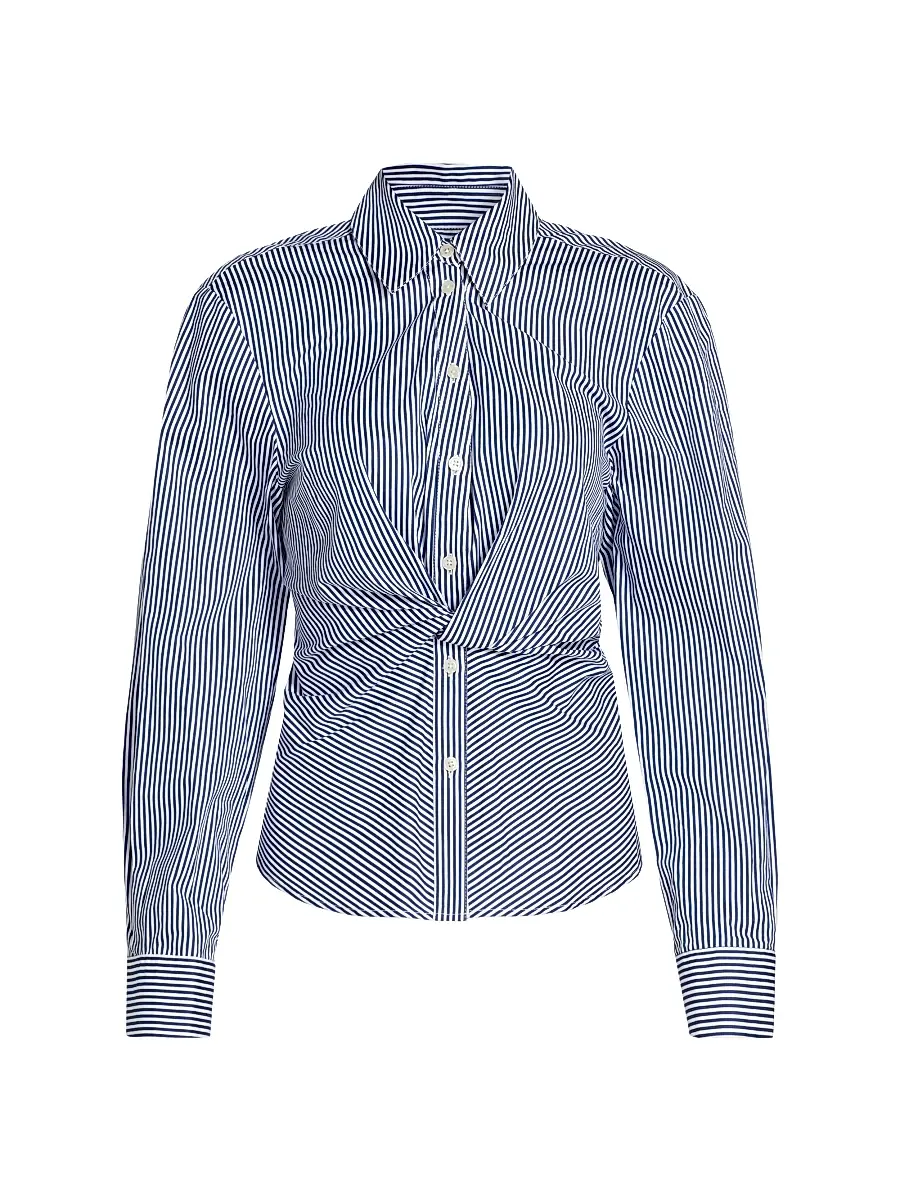 Tanya Taylor Women's Oakley Twisted Striped Cotton Top - Blue Optic White | Image 1 Tanya Taylor Women's Oakley Twisted Striped Cotton Top - Blue Optic White | Image 1