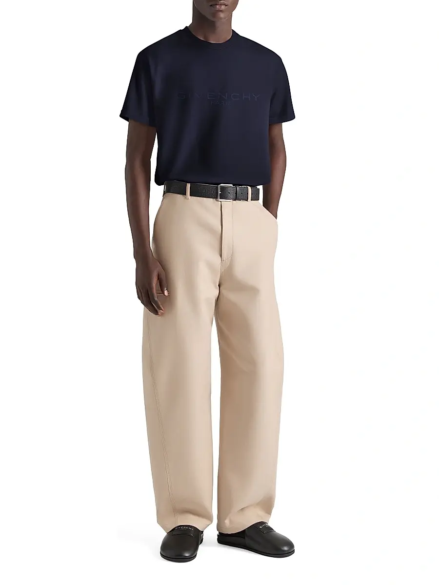 Givenchy Men's T-Shirt in Cotton and Silk with Paris Jacquard - Dark Navy | Thumbnail 3