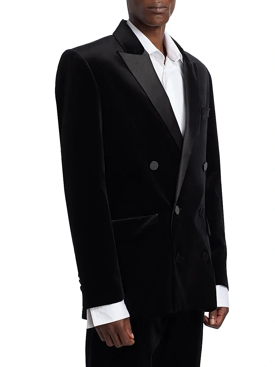 Balmain Men's Velvet & Satin Double-Breasted Blazer - Noir | Thumbnail 4 Balmain Men's Velvet & Satin Double-Breasted Blazer - Noir | Thumbnail 4
