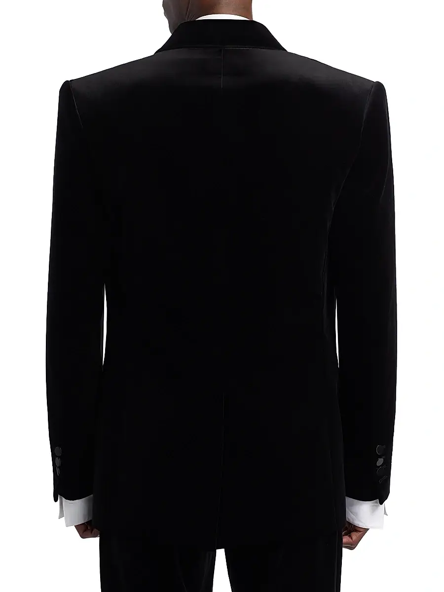 Balmain Men's Velvet & Satin Double-Breasted Blazer - Noir | Thumbnail 5 Balmain Men's Velvet & Satin Double-Breasted Blazer - Noir | Thumbnail 5