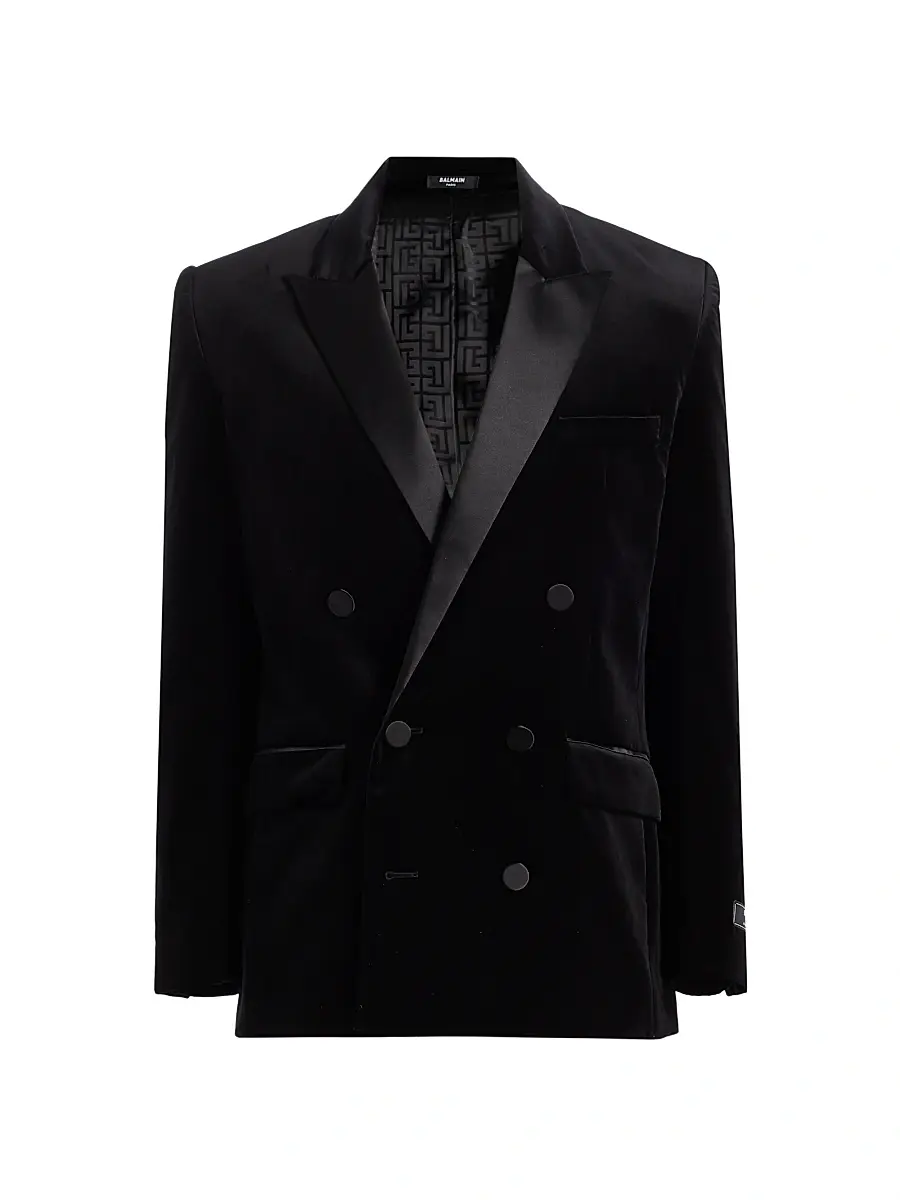 Balmain Men's Velvet & Satin Double-Breasted Blazer - Noir | Image 1 Balmain Men's Velvet & Satin Double-Breasted Blazer - Noir | Image 1