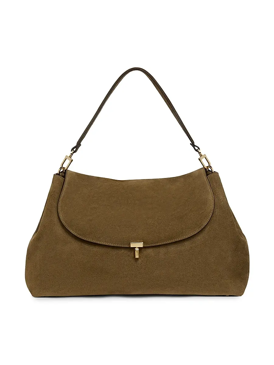 Toteme Women's T-Lock Suede Satchel - Dark Taupe | Image 1 Toteme Women's T-Lock Suede Satchel - Dark Taupe | Image 1