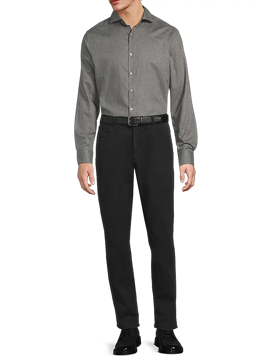 Canali Men's Solid Herringbone Woven Cotton Shirt | Thumbnail 2 Canali Men's Solid Herringbone Woven Cotton Shirt | Thumbnail 2
