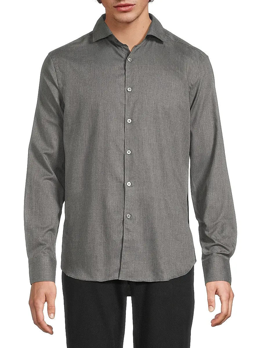 Canali Men's Solid Herringbone Woven Cotton Shirt | Thumbnail 3 Canali Men's Solid Herringbone Woven Cotton Shirt | Thumbnail 3