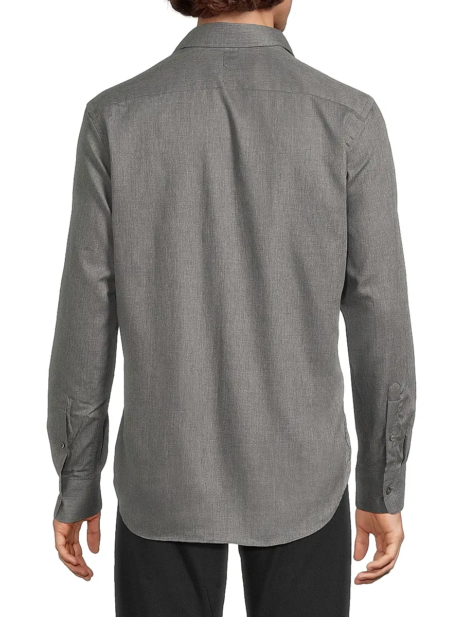 Canali Men's Solid Herringbone Woven Cotton Shirt | Thumbnail 5 Canali Men's Solid Herringbone Woven Cotton Shirt | Thumbnail 5