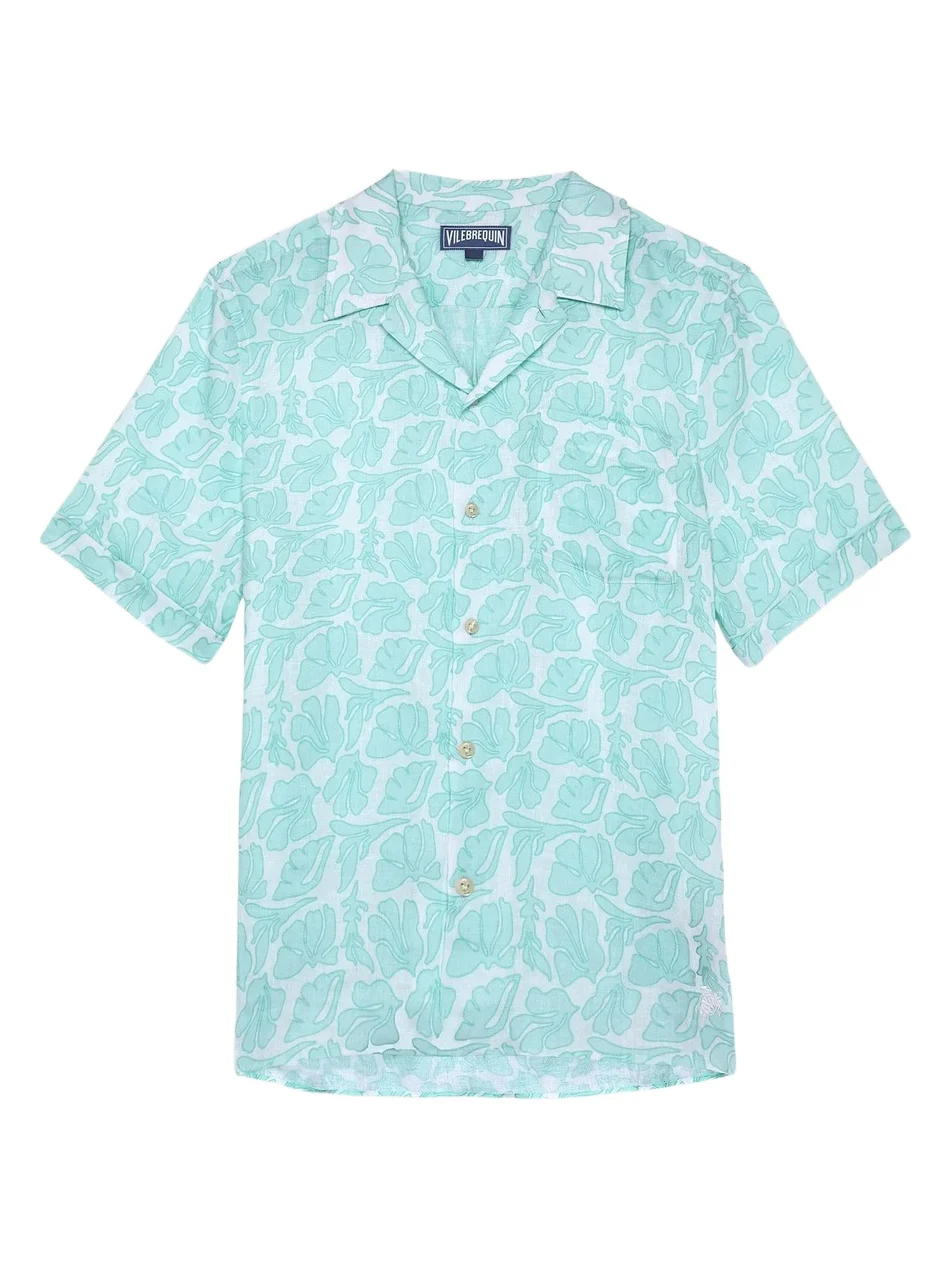 Men's Seashells Linen Bowling Shirt Men's Seashells Linen Bowling Shirt