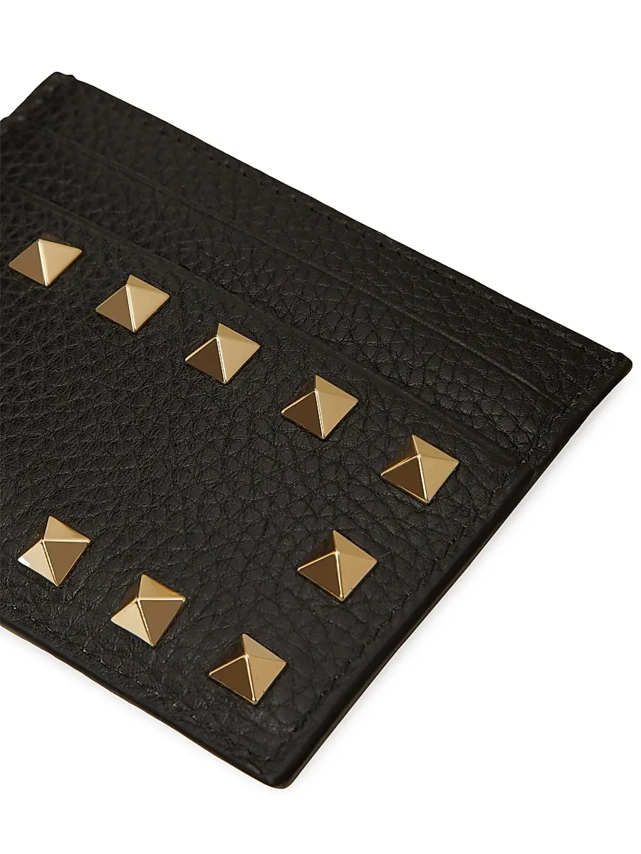 Valentino Garavani Women's Rockstud Grainy Calfskin Cardholder - Black | Thumbnail 2 Valentino Garavani Women's Rockstud Grainy Calfskin Cardholder - Black | Thumbnail 2