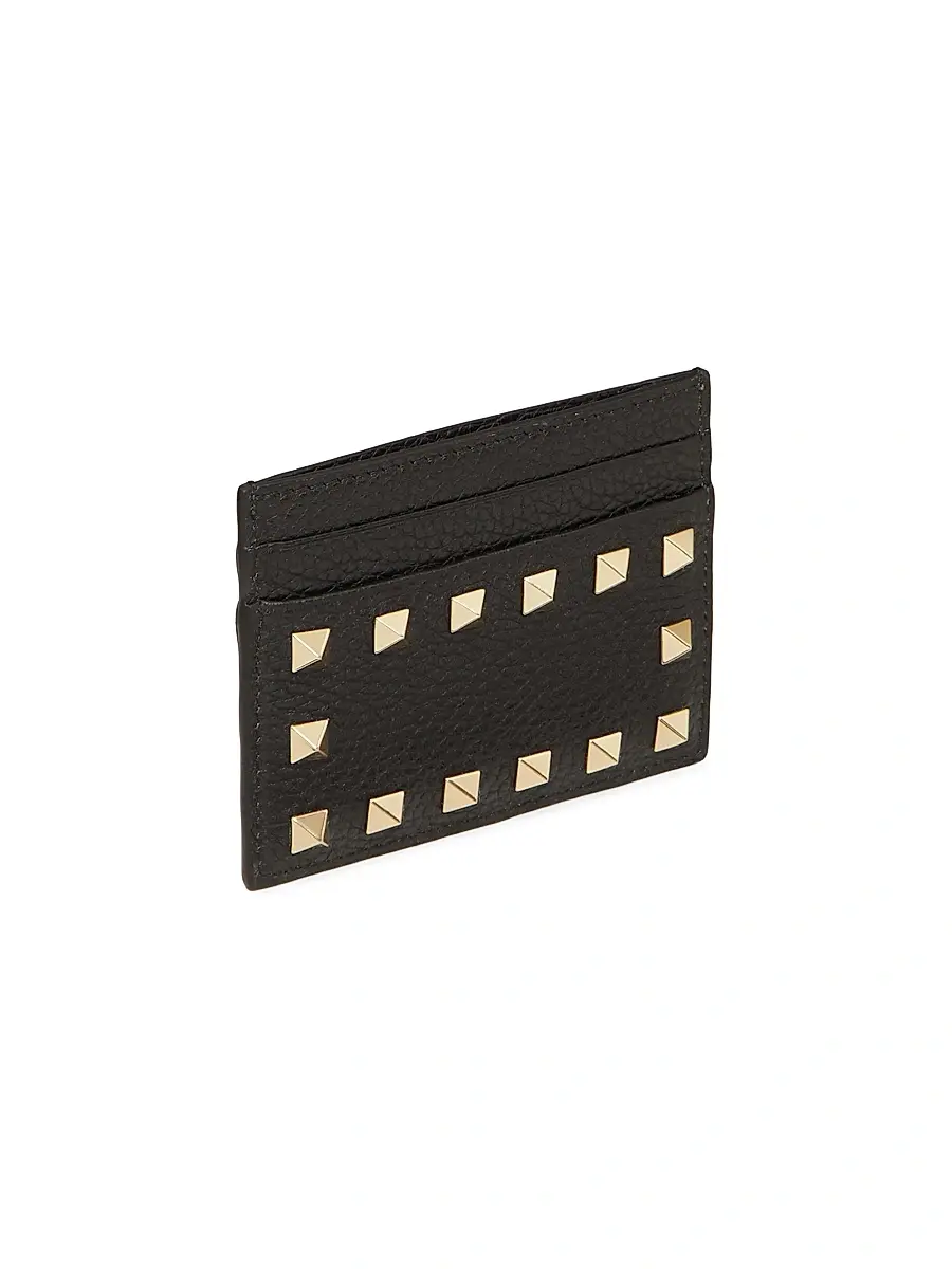 Valentino Garavani Women's Rockstud Grainy Calfskin Cardholder - Black | Thumbnail 4 Valentino Garavani Women's Rockstud Grainy Calfskin Cardholder - Black | Thumbnail 4