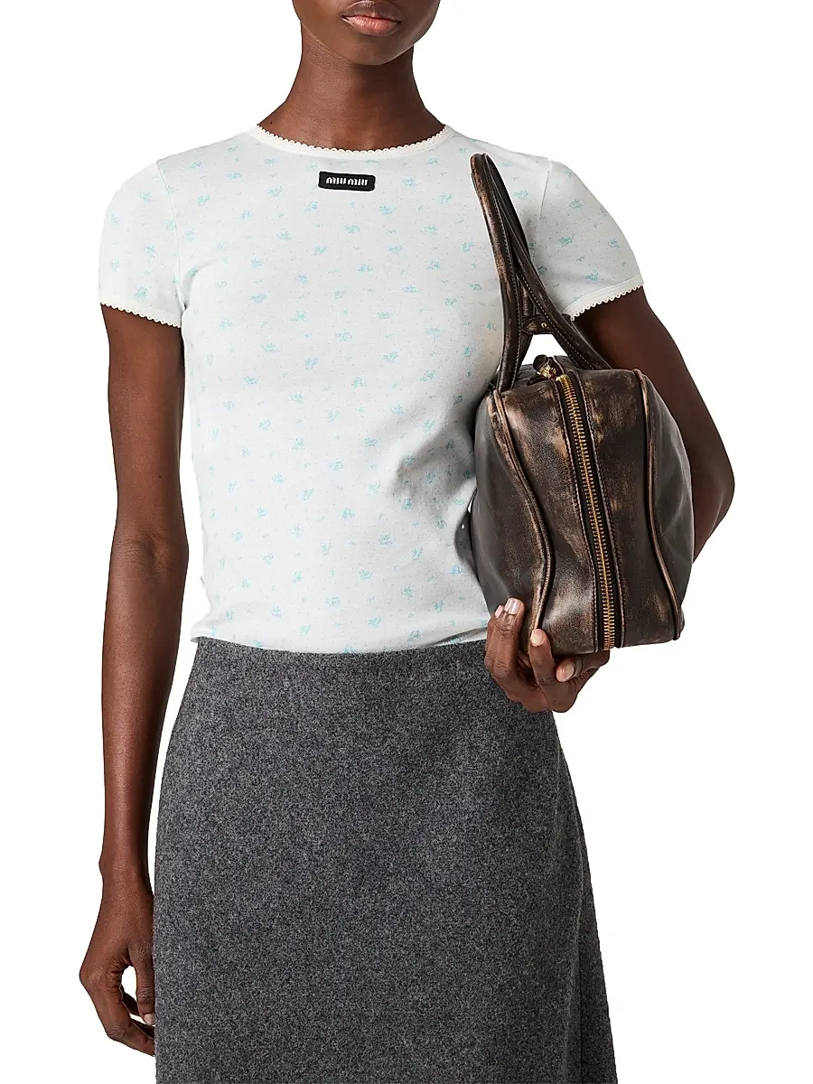 Miu Miu Women's Ribbed Jersey T-Shirt - White | Thumbnail 2