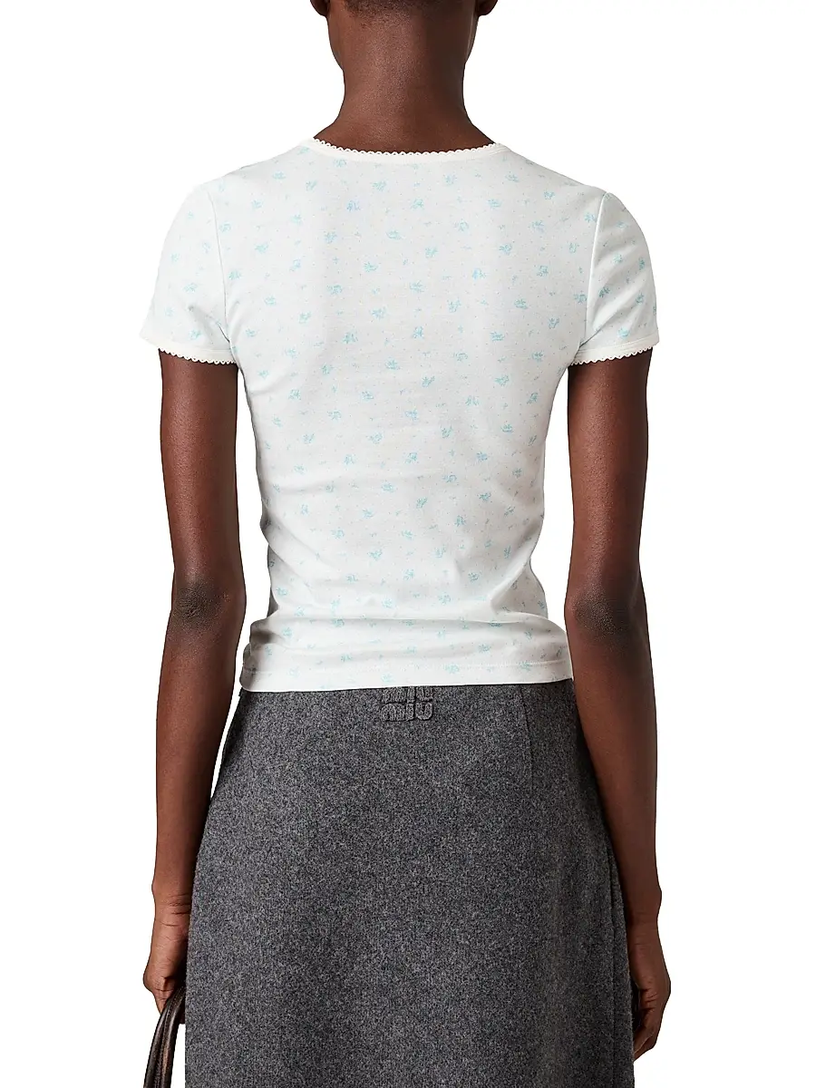 Miu Miu Women's Ribbed Jersey T-Shirt - White | Thumbnail 3