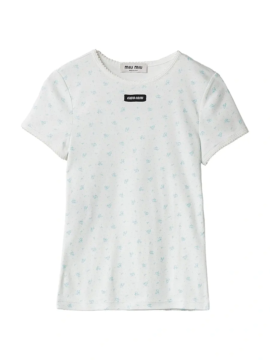 Miu Miu Women's Ribbed Jersey T-Shirt - White | Image 1 Miu Miu Women's Ribbed Jersey T-Shirt - White | Image 1