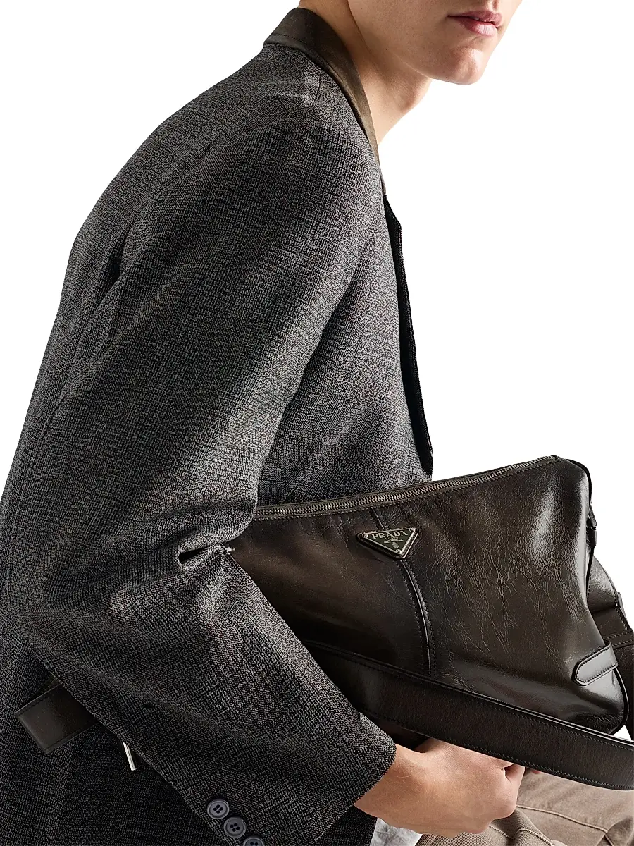 Prada Men's Antiqued Leather Zipper Shoulder Bag - Green | Thumbnail 2