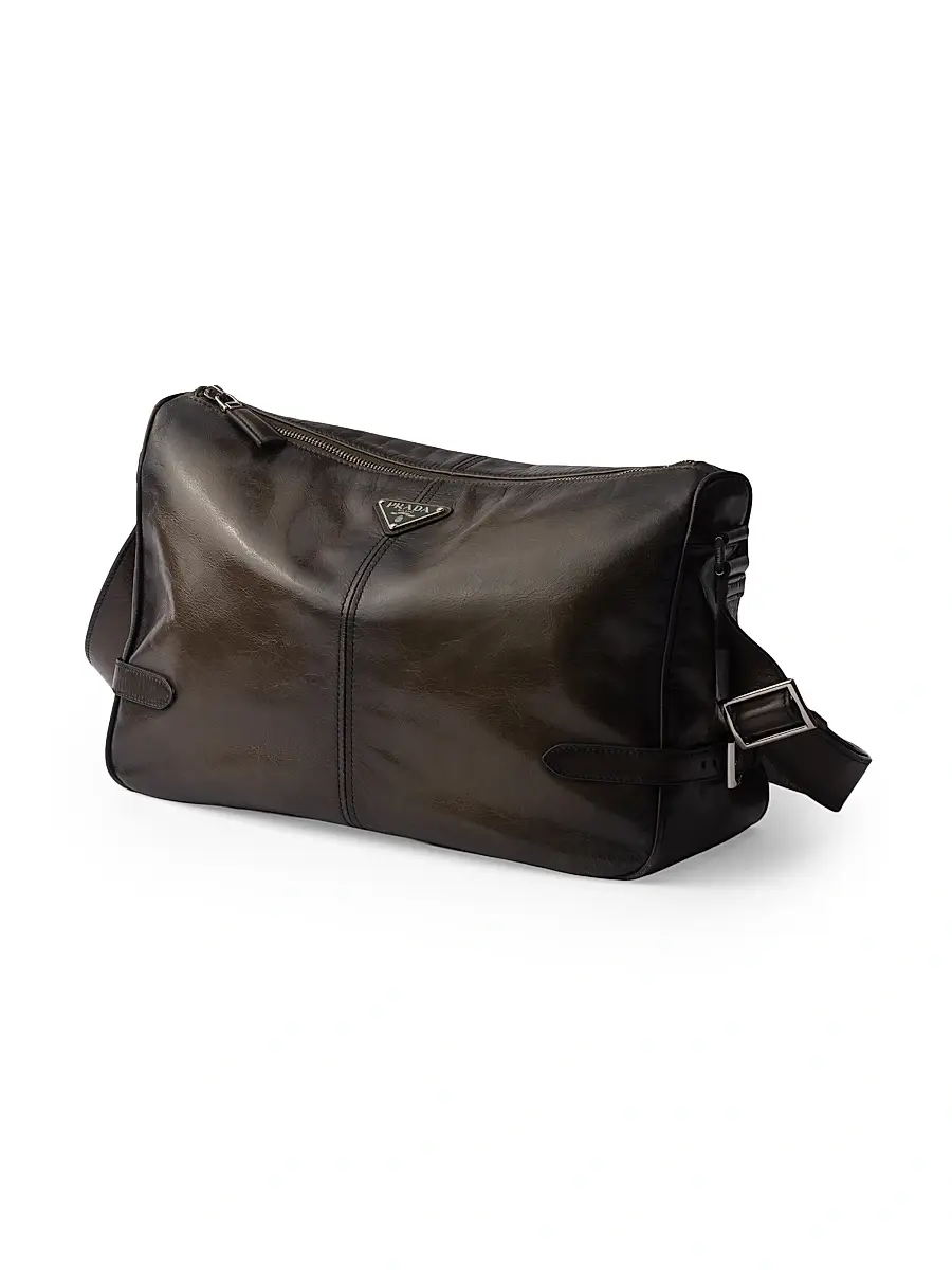 Prada Men's Antiqued Leather Zipper Shoulder Bag - Green | Thumbnail 4