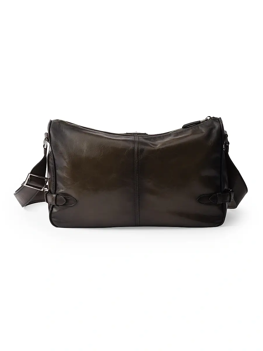 Prada Men's Antiqued Leather Zipper Shoulder Bag - Green | Thumbnail 5