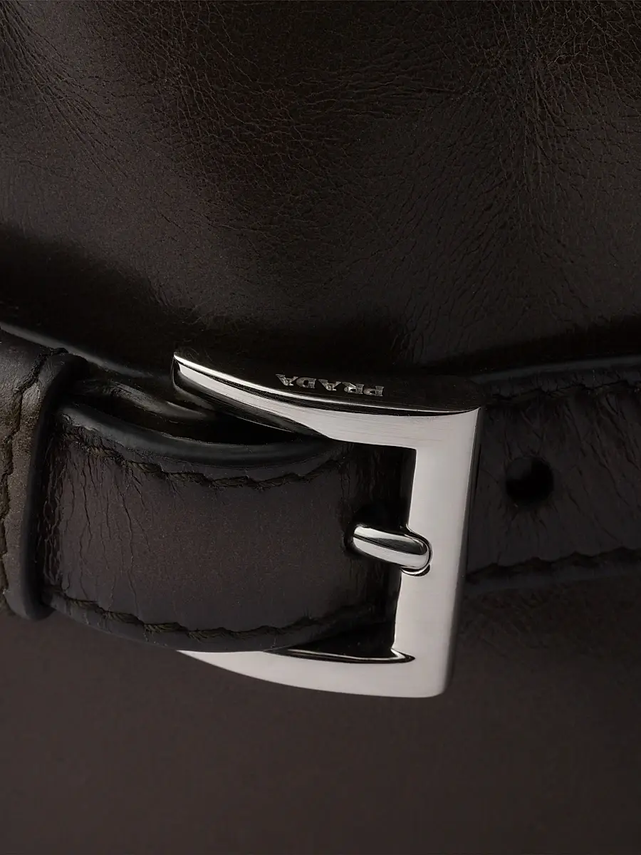 Prada Men's Antiqued Leather Zipper Shoulder Bag - Green | Thumbnail 8