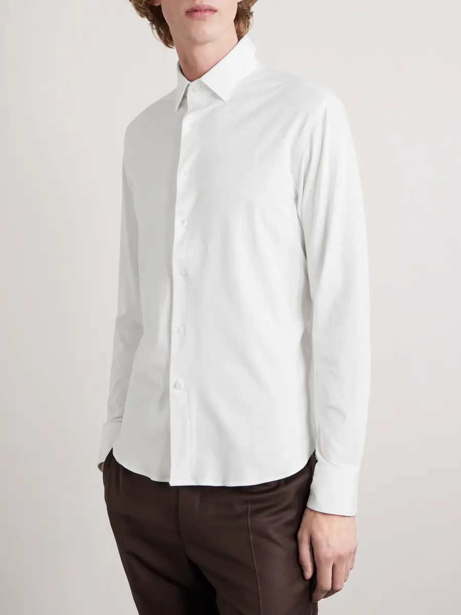 Canali Travel Slim-Fit Cutaway-Collar Stretch-Cotton Jersey Shirt - Men | Thumbnail 2