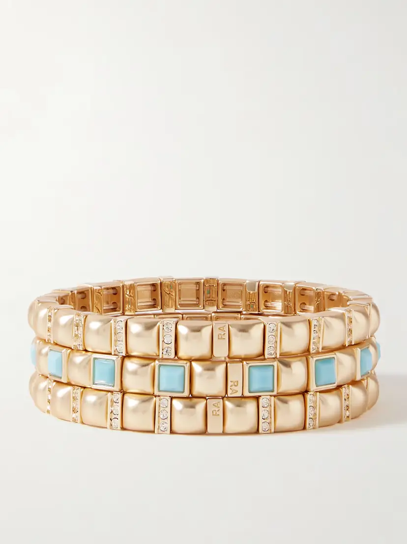 Roxanne Assoulin The Mini Jeweled Set Of Three Gold-tone Crystal And Enamel Bracelets | Thumbnail 3 Roxanne Assoulin The Mini Jeweled Set Of Three Gold-tone Crystal And Enamel Bracelets | Thumbnail 3