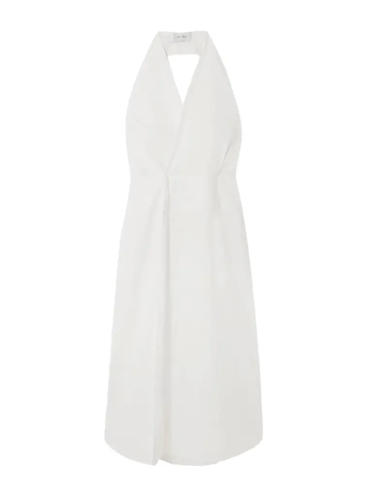 Cotton-blend Poplin Halterneck Wrap Maxi Dress